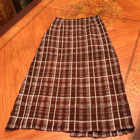 Zara Checkered print chiffon crinkle effect midi skirt with front slit Sz.XS - Picture 10 of 11